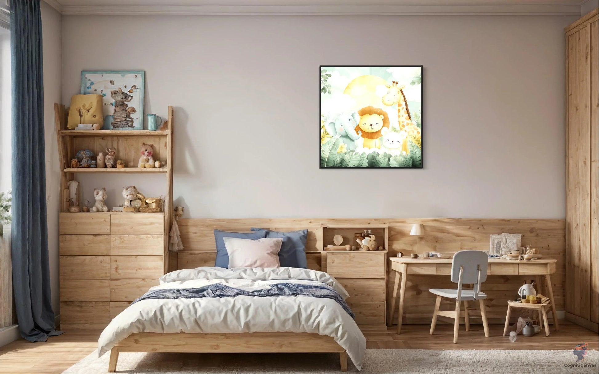 Safari Animal Nursery Wall Art, Cute Lion Elephant Giraffe Bear Digital Download, Jungle Friends Baby Room Decor, Kids Bedroom Playroom Art CognitiCanvas