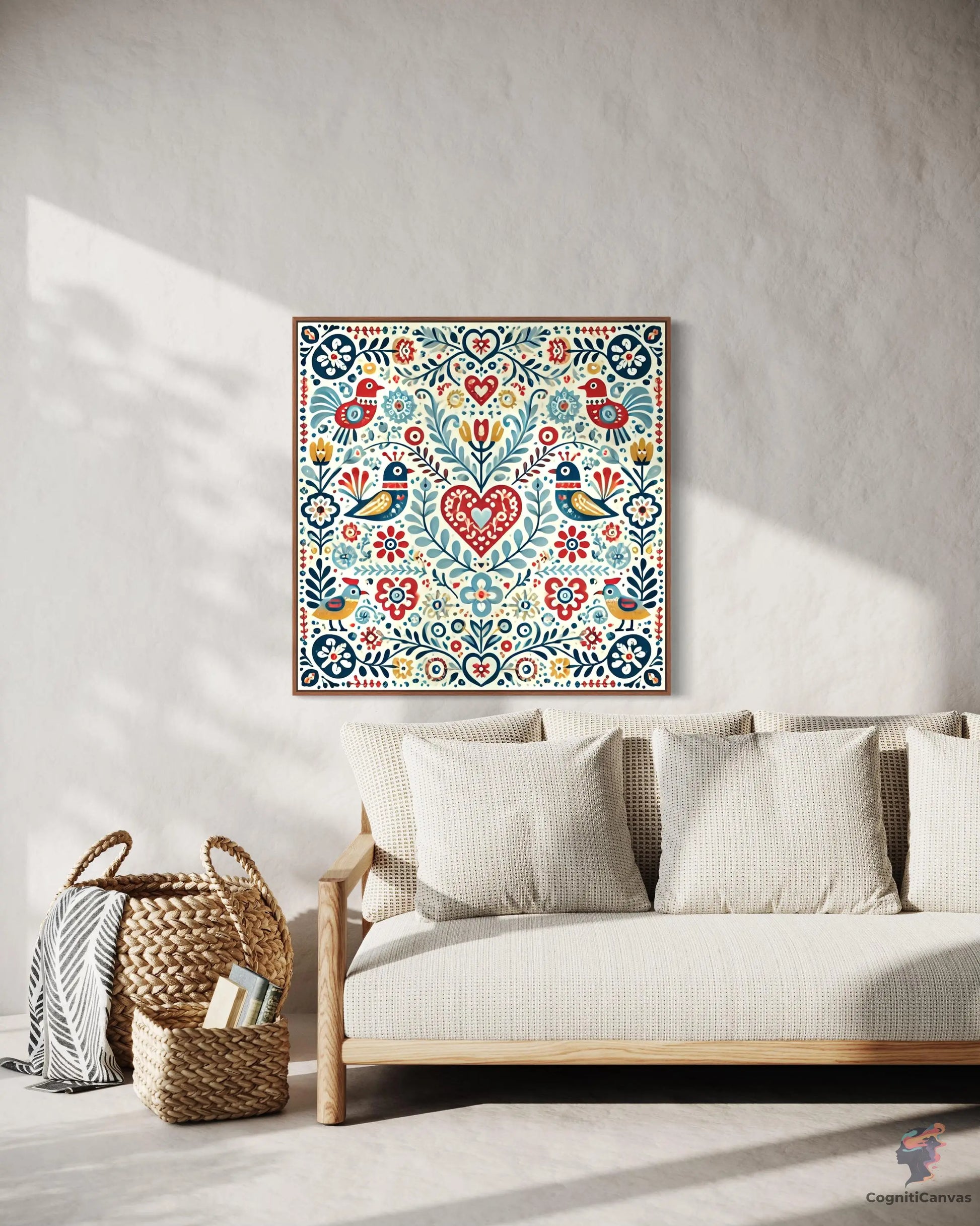 Unique Scandinavian folk art digital download with traditional heart motifs