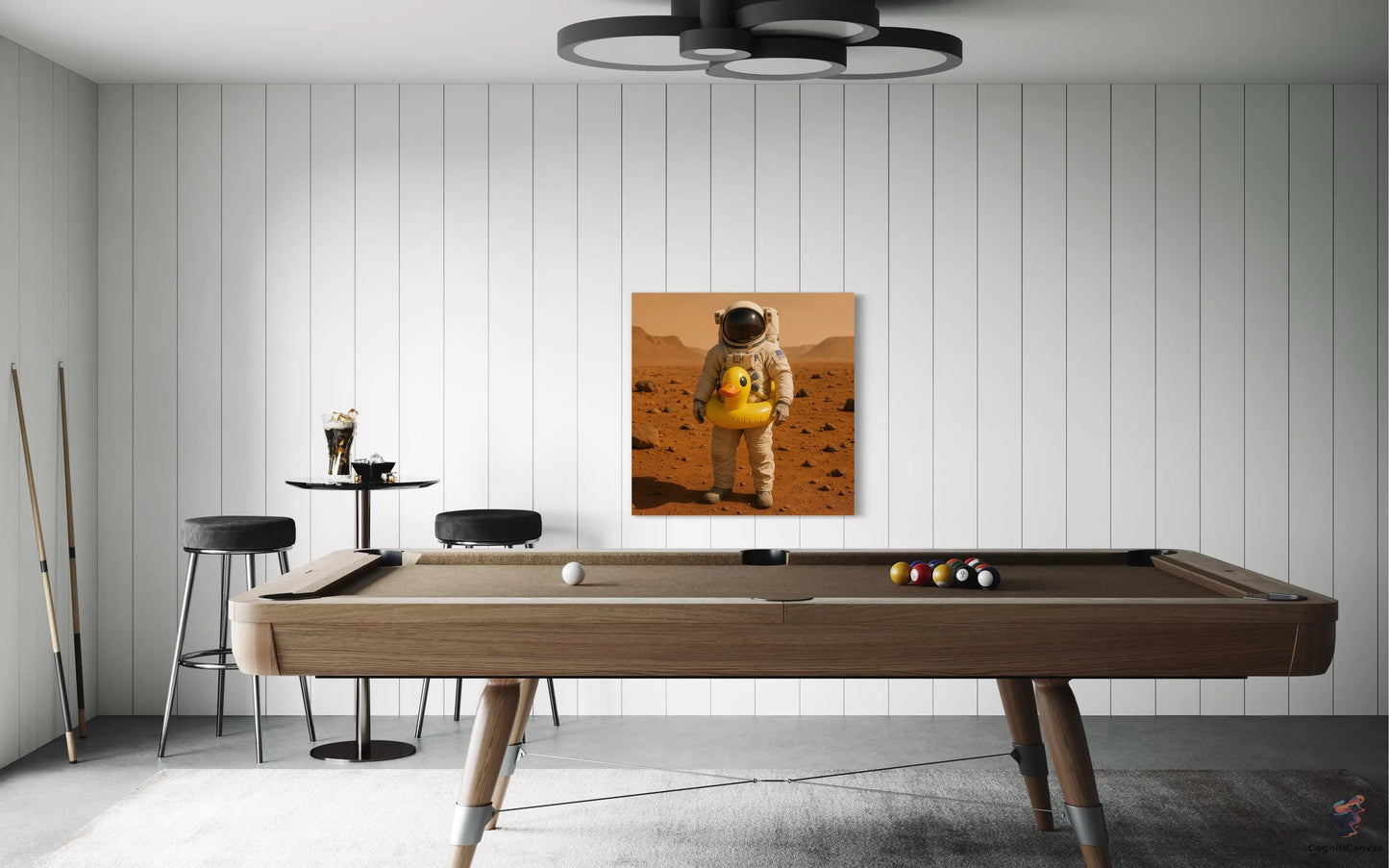 Space Oddi-tee: Astronaut with Duck Floatie on Mars – Whimsical Sci-Fi Digital Art Print CognitiCanvas