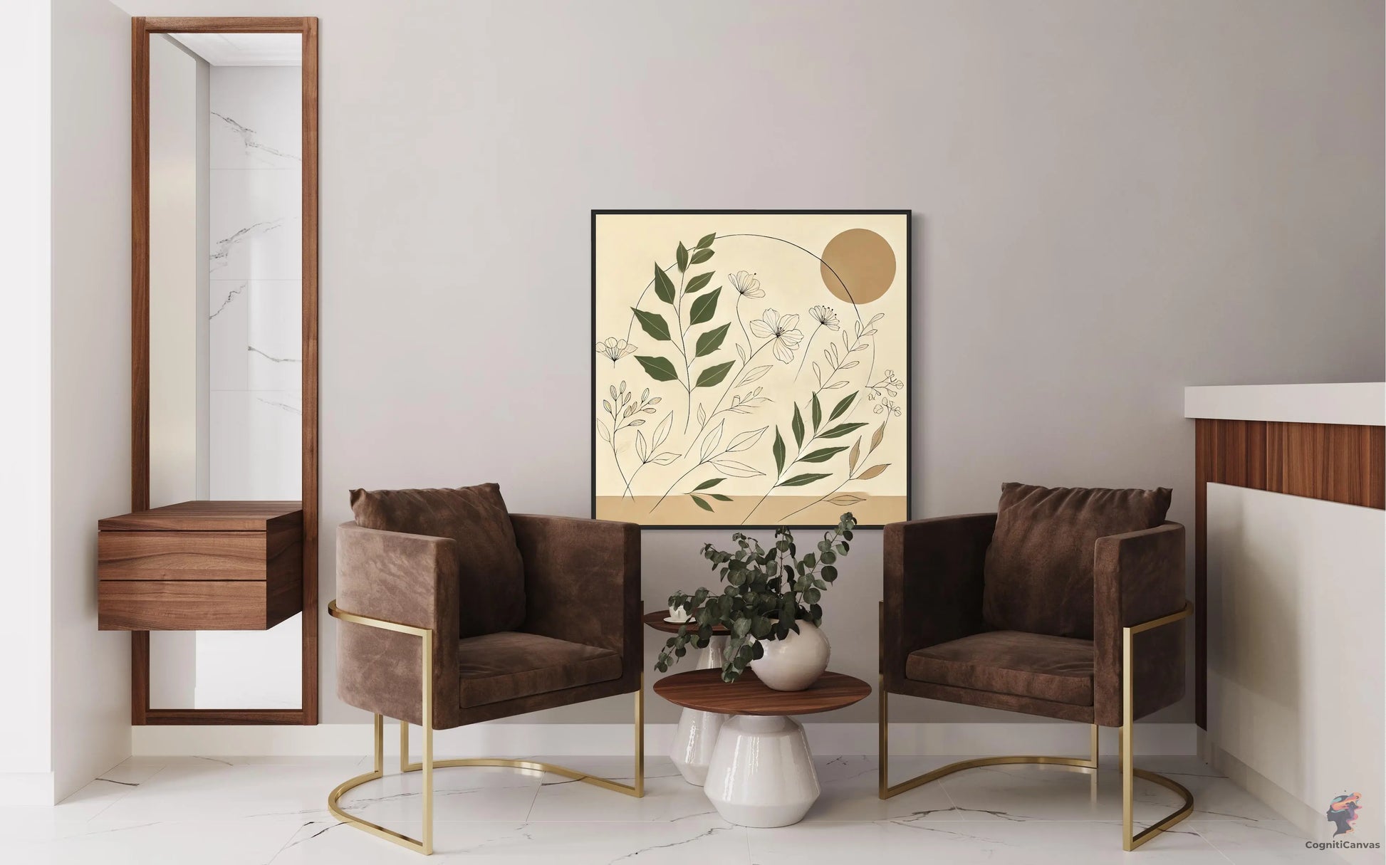 Sunlit Botanical Minimalist Art Print - Nature-Inspired Digital Download CognitiCanvas