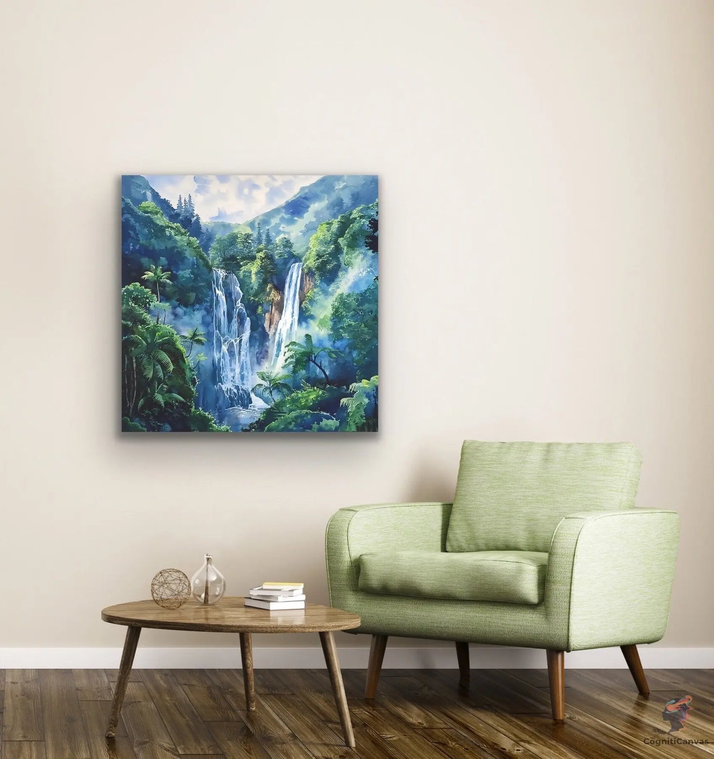 Tranquil Jungle Waterfall Digital Art Print CognitiCanvas