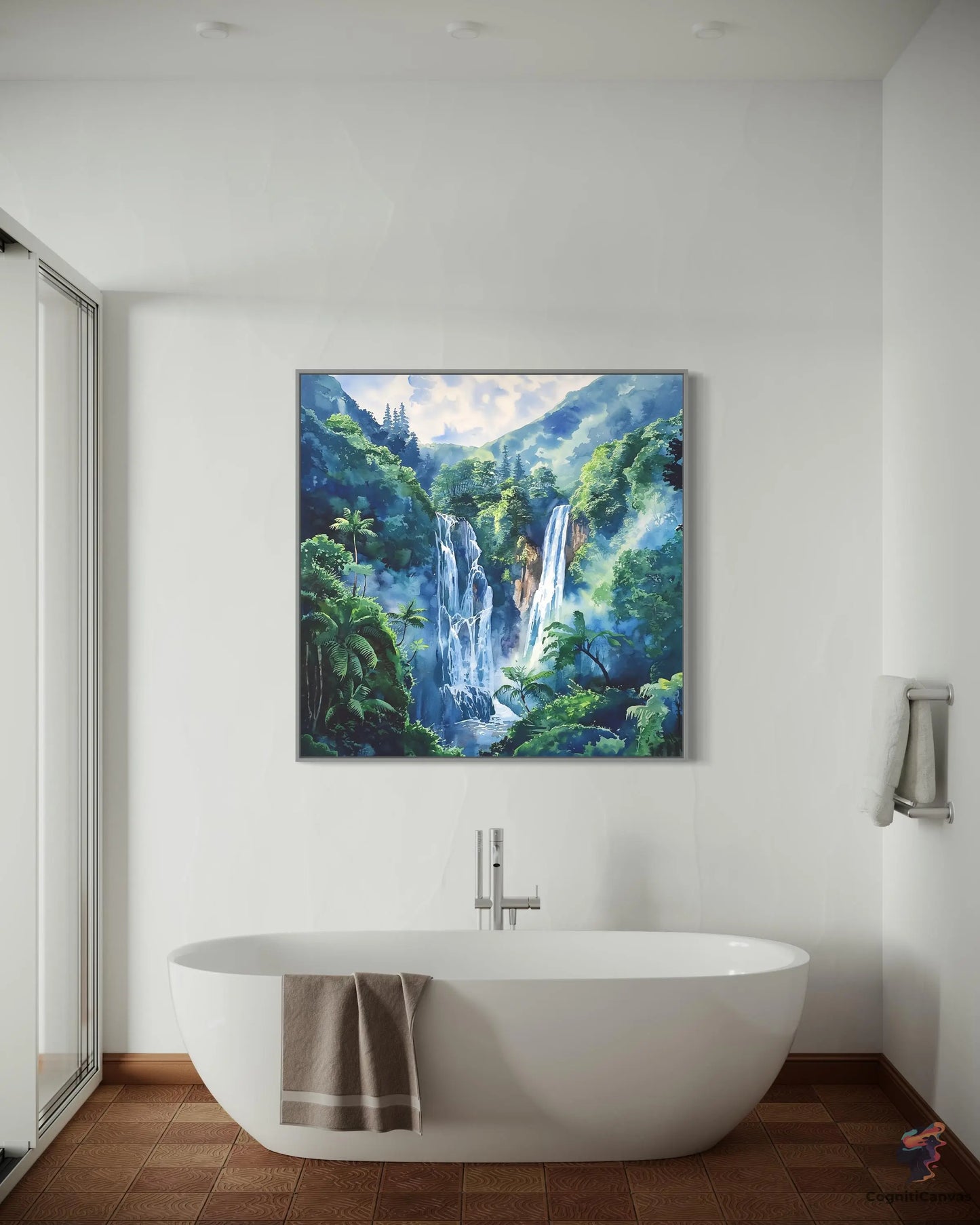 Tranquil Jungle Waterfall Digital Art Print CognitiCanvas