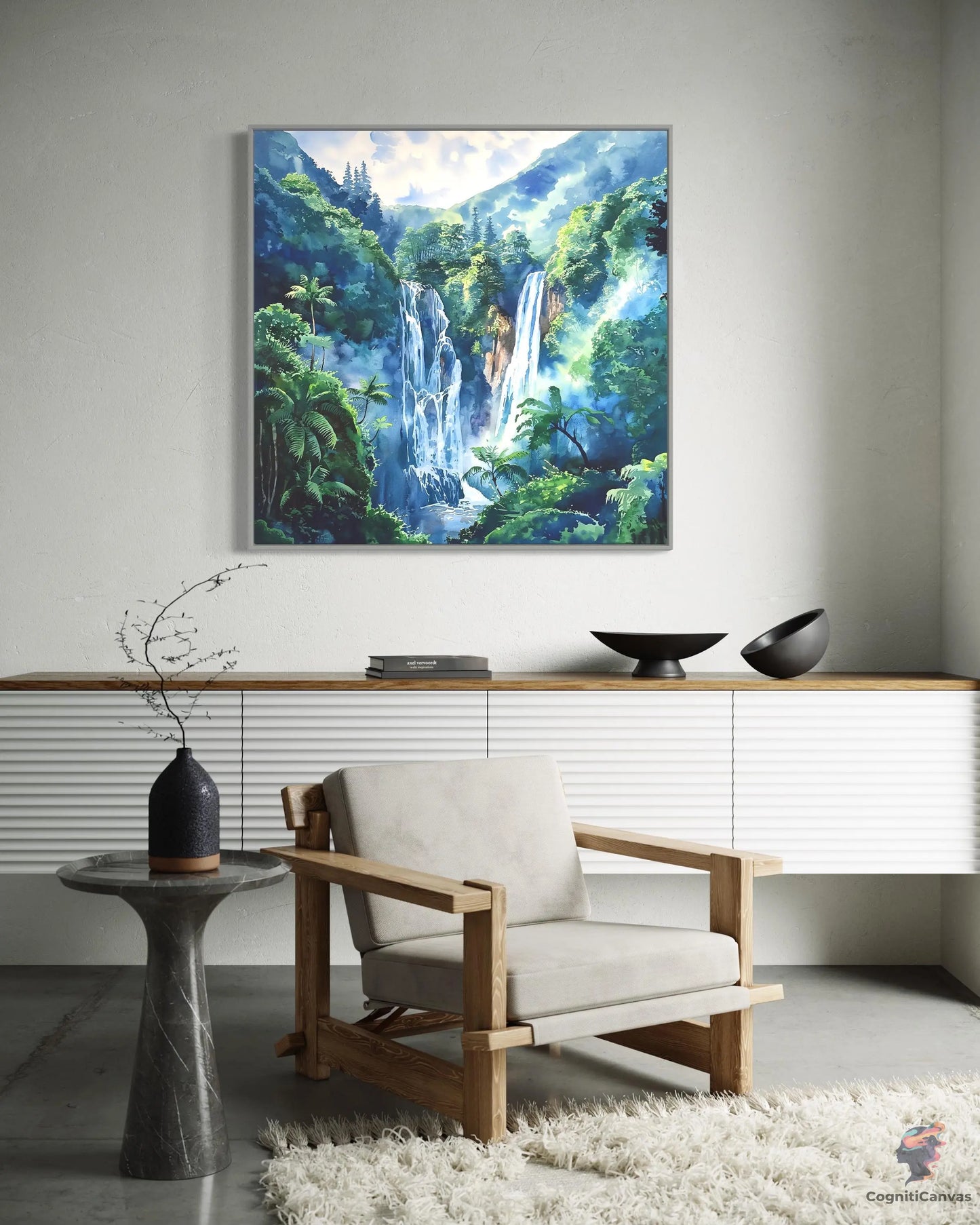 Tranquil Jungle Waterfall Digital Art Print CognitiCanvas