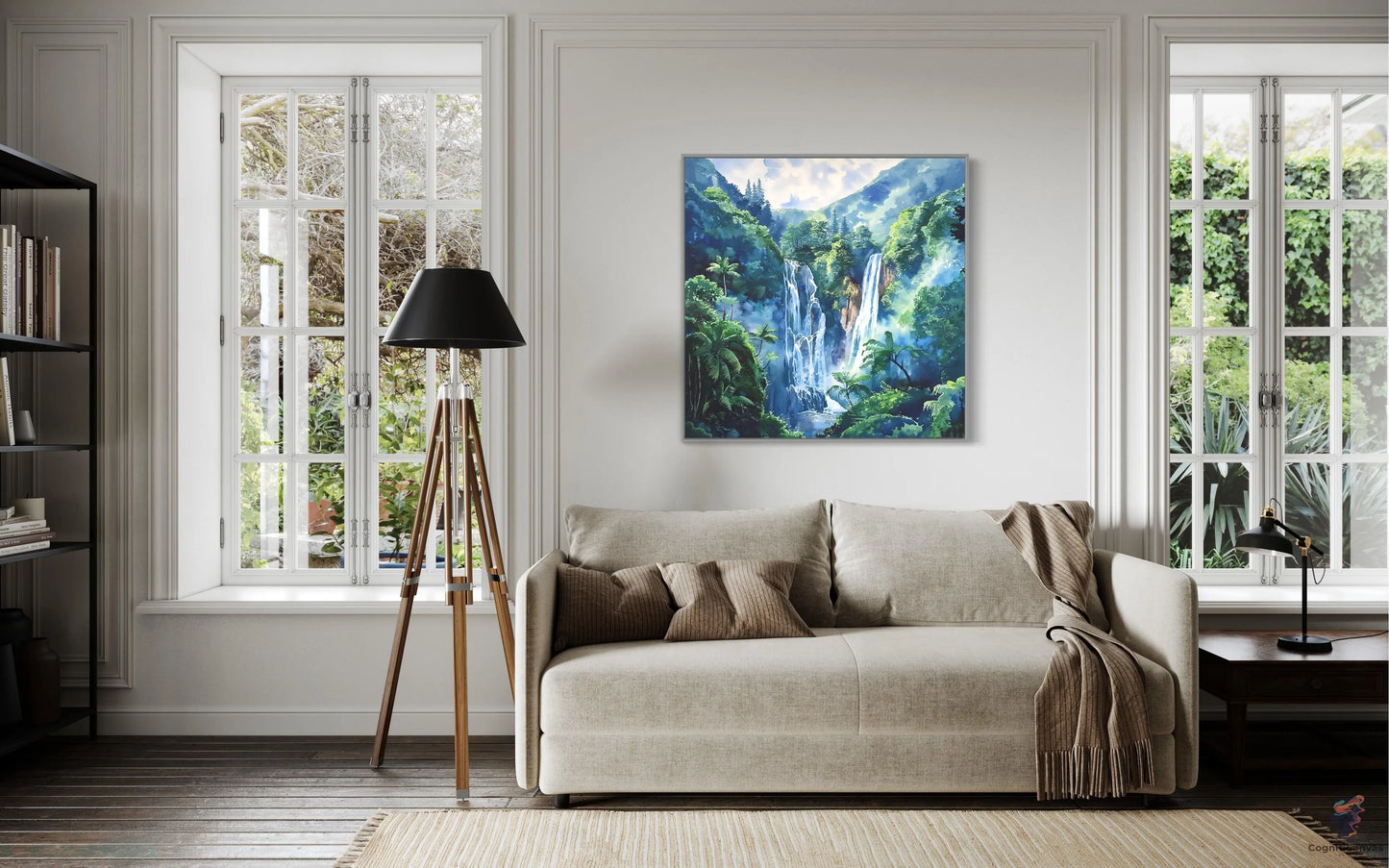 Tranquil Jungle Waterfall Digital Art Print CognitiCanvas