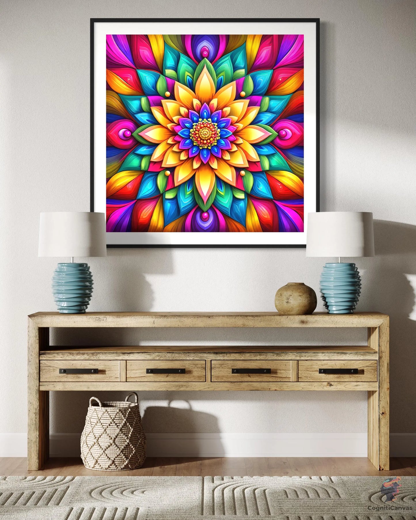 AI-generated modern abstract wall art – digital download featuring vibrant floral patterns