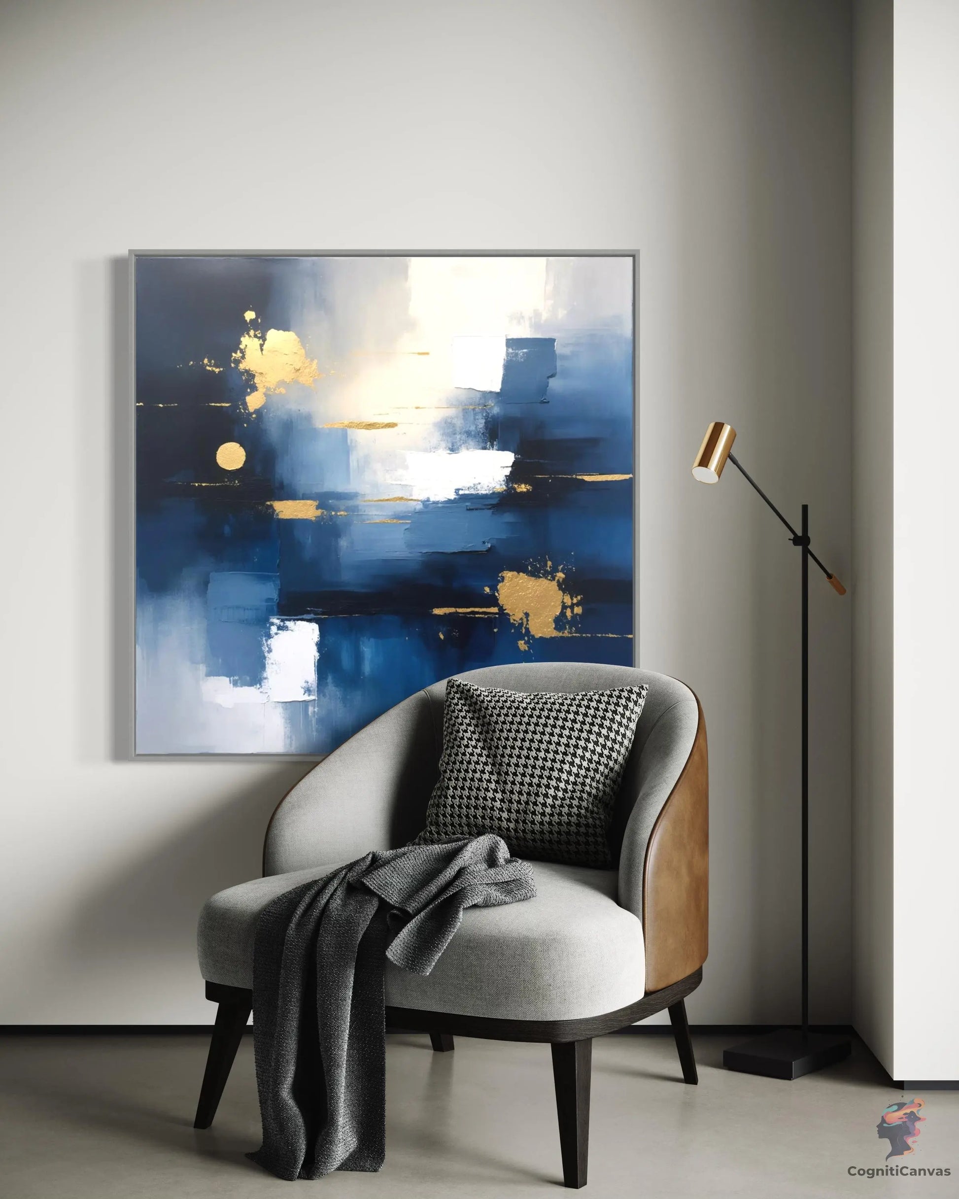 Vibrant Navy Blue & Gold Abstract Art | Modern Digital Wall Art CognitiCanvas