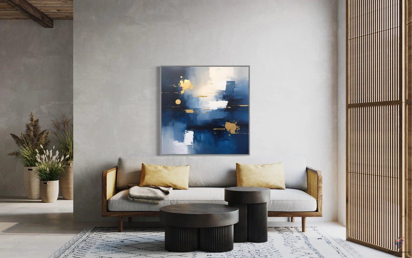 Vibrant Navy Blue & Gold Abstract Art | Modern Digital Wall Art CognitiCanvas