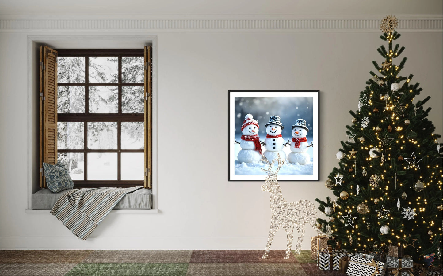 High-quality AI-generated art depicting a joyful snowman - instant download for Christmas decor