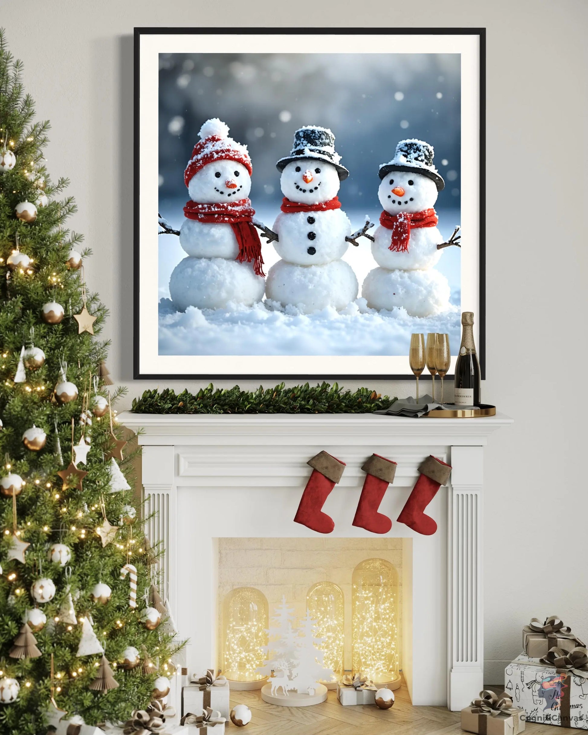 Modern AI-generated digital art of a snowman - vibrant winter wall art for living rooms