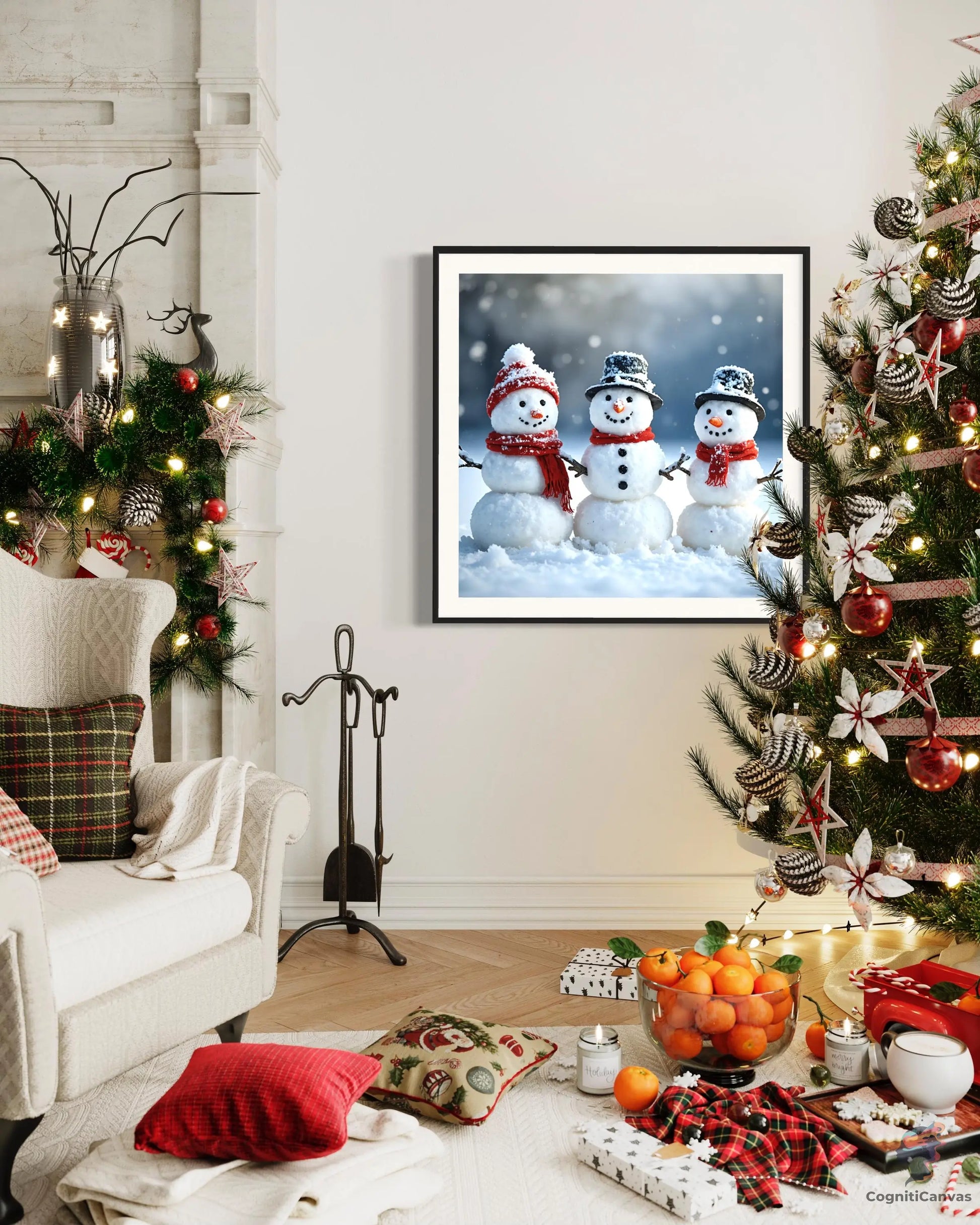 Printable festive snowman artwork - AI-generated holiday decoration for kids' rooms