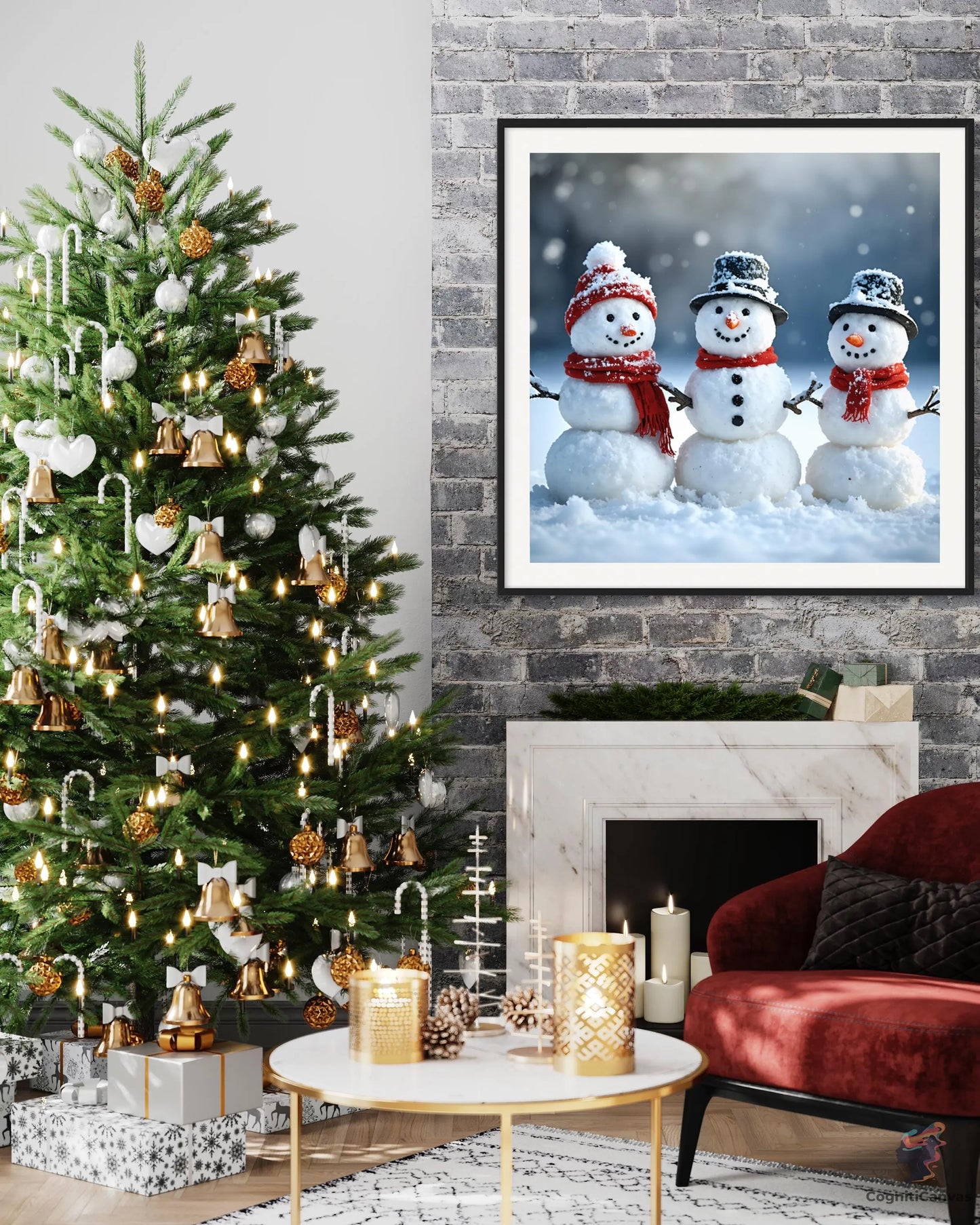 AI-generated playful snowman art - digital download for winter home decor